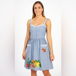 Lindy Bop Corinna Chambray Embroidered Sleeveless Dress 50”s Inspired size 16